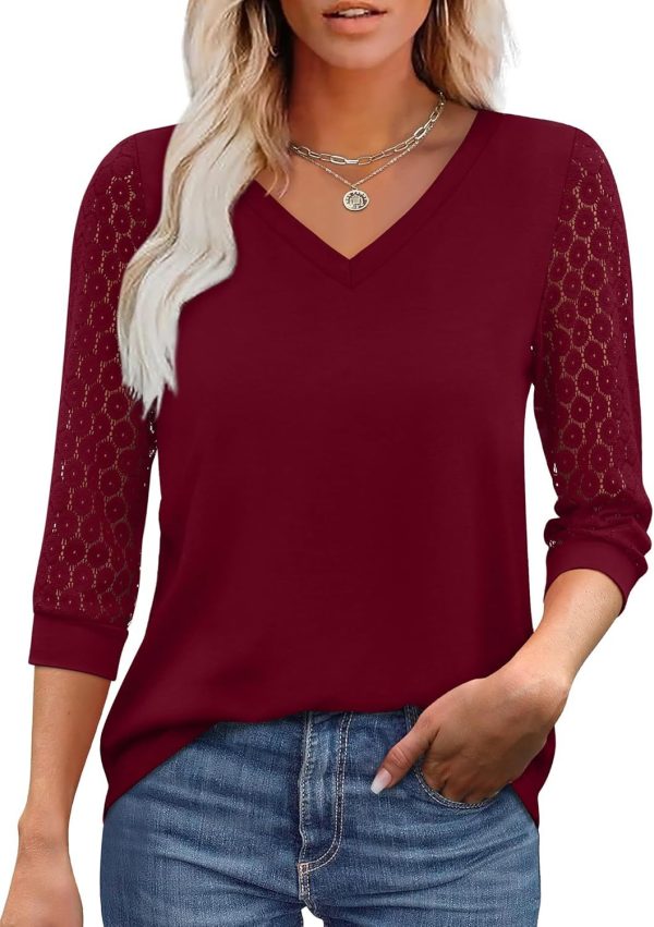 Delicate Women's Hollow Lace Loose V-Neck T-Shirt - Image 2