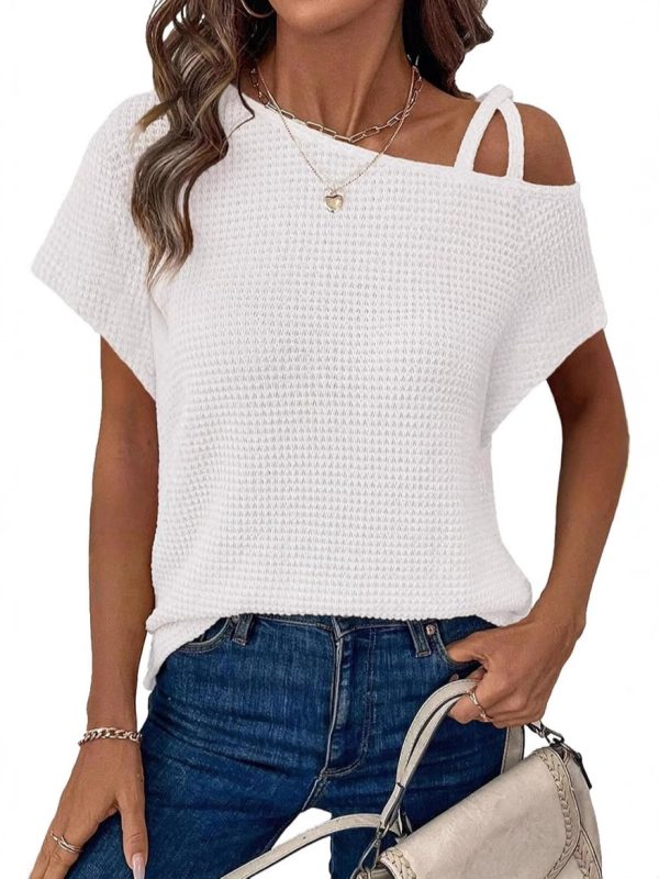 Chic Women's Off-Shoulder Short-Sleeved Knitted T-Shirt